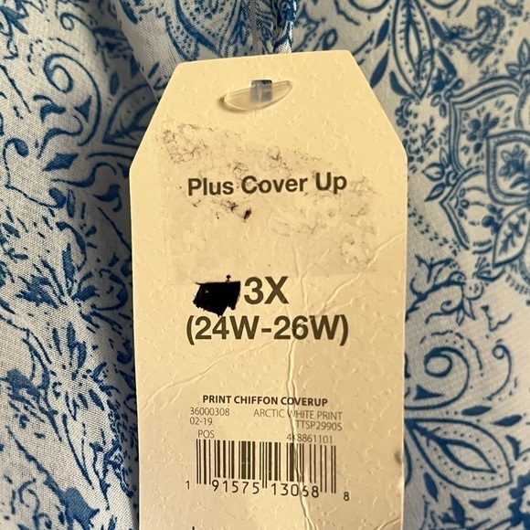 Time and Tru blue and white chiffon floral print ruffle hem swim suit coverup - Picture 6 of 8